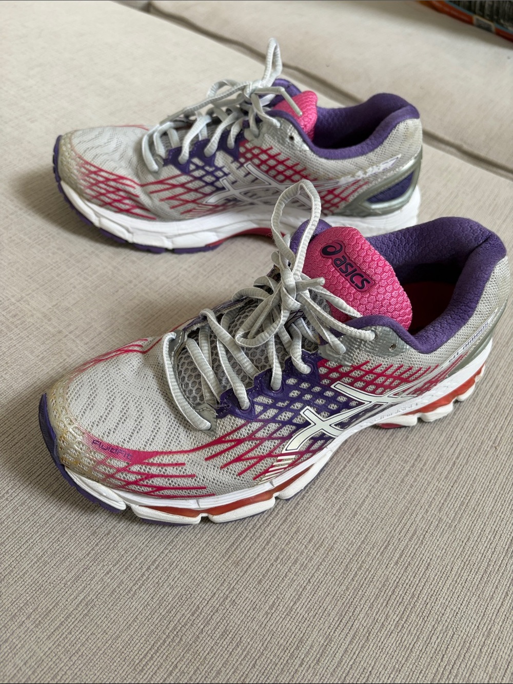ASICS gel nimbus White Pink Purple Women's Athletic Running shoes